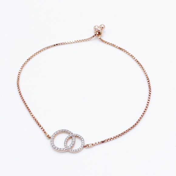 Rose Gold Tone Over Sterling Silver Cubic Zirconia Dainty Bracelet - Picture 1 of 6